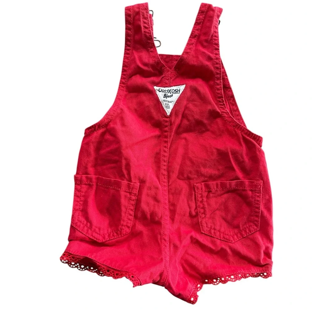 OshKosh B'gosh Baby Girl Red‎ Eyelet Trim Overalls – Size 6M